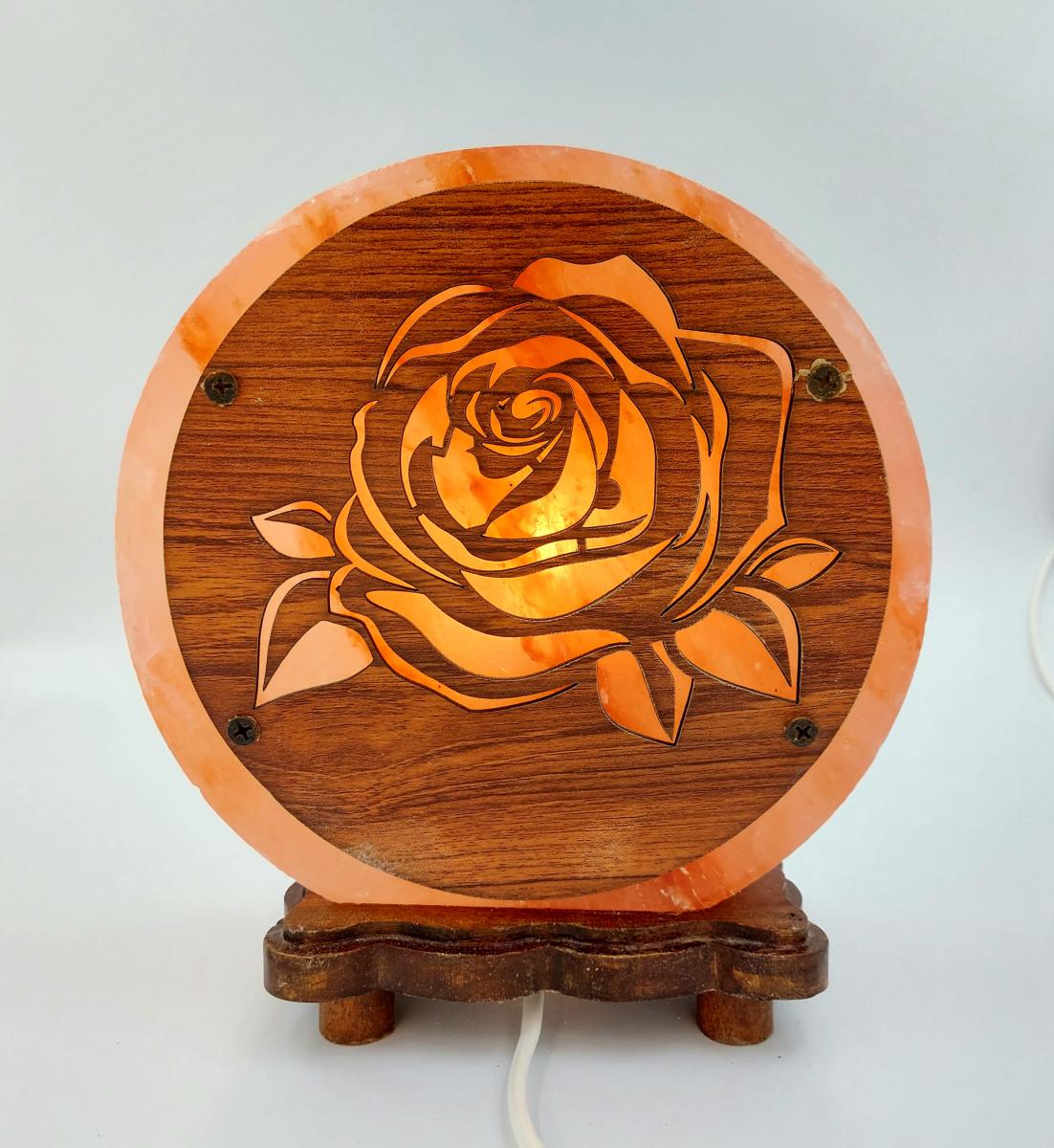 O15 Lampada di Sale Tonda con base in legno "Rosa" diam.cm. 22  larg. cm.8 Peso kg.5, Pirotta Online