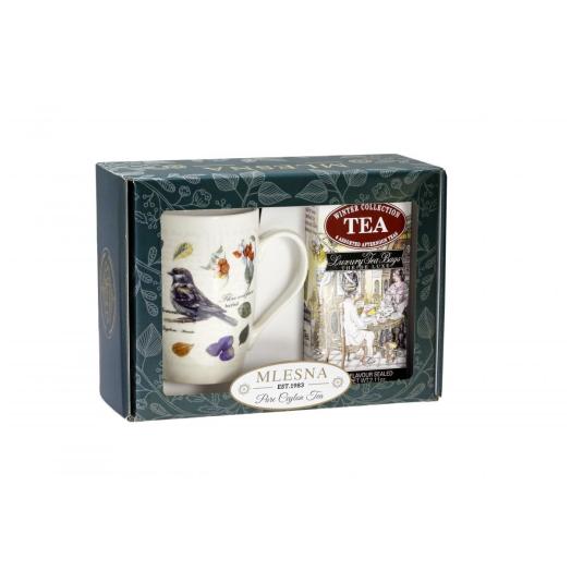 VIMLT1 - Scatola da regalo con Mug Passero da 450 ml e scatola da 30 filtri di thè assortiti.
