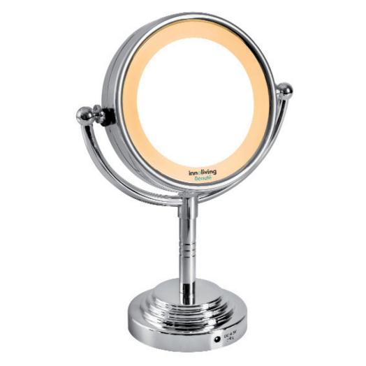 INN029 - Specchio Tondo Luminoso 38x36x30-Luce ruotabile a 360°-3 batterie AA incluse