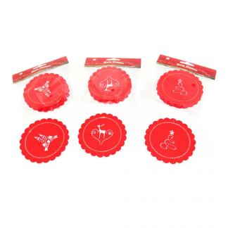 pacco da 24 set ognuno da 6 sottobicchieri in panno leuci decorati in rosso diametro 6 cm