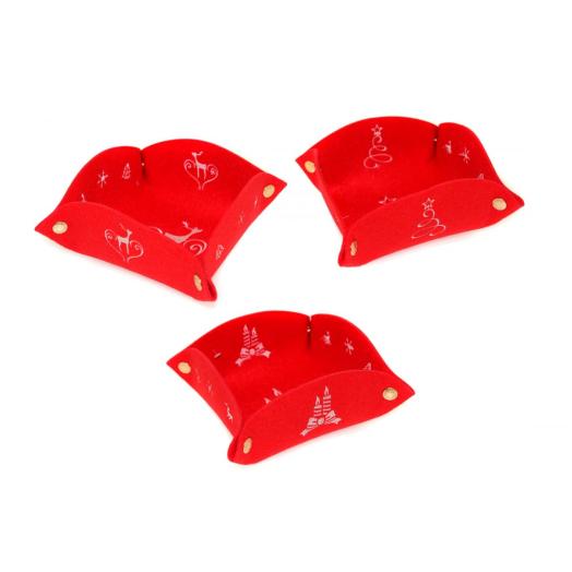 MER82964 - Pacco da 24 cestino in pannolenci decorato rosso cm.30 x 30 con decori assortiti portaregali