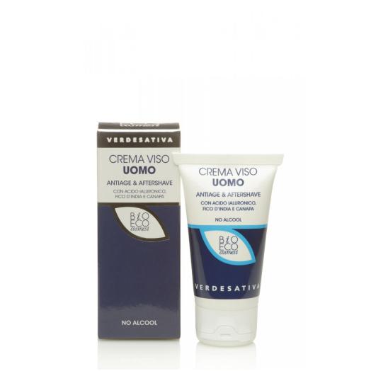 VER4161 - Crema viso Uomo Anti age e aftershave con acido jaluronico canapa e fico d'india tubo 50 ml
