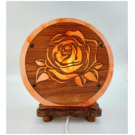 FOR003 - Lampada di Sale Tonda con base in legno "Rosa" diam.cm. 22 larg. cm.8 Peso kg.5