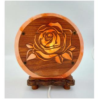 Lampada di Sale Tonda con base in legno "Rosa" diam.cm. 22 larg. cm.8 Peso kg.5