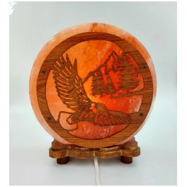 FOR004 - Lampada di Sale Tonda con base  legno "Aquila" diam.cm. 22 larg. cm.8 Peso kg.5