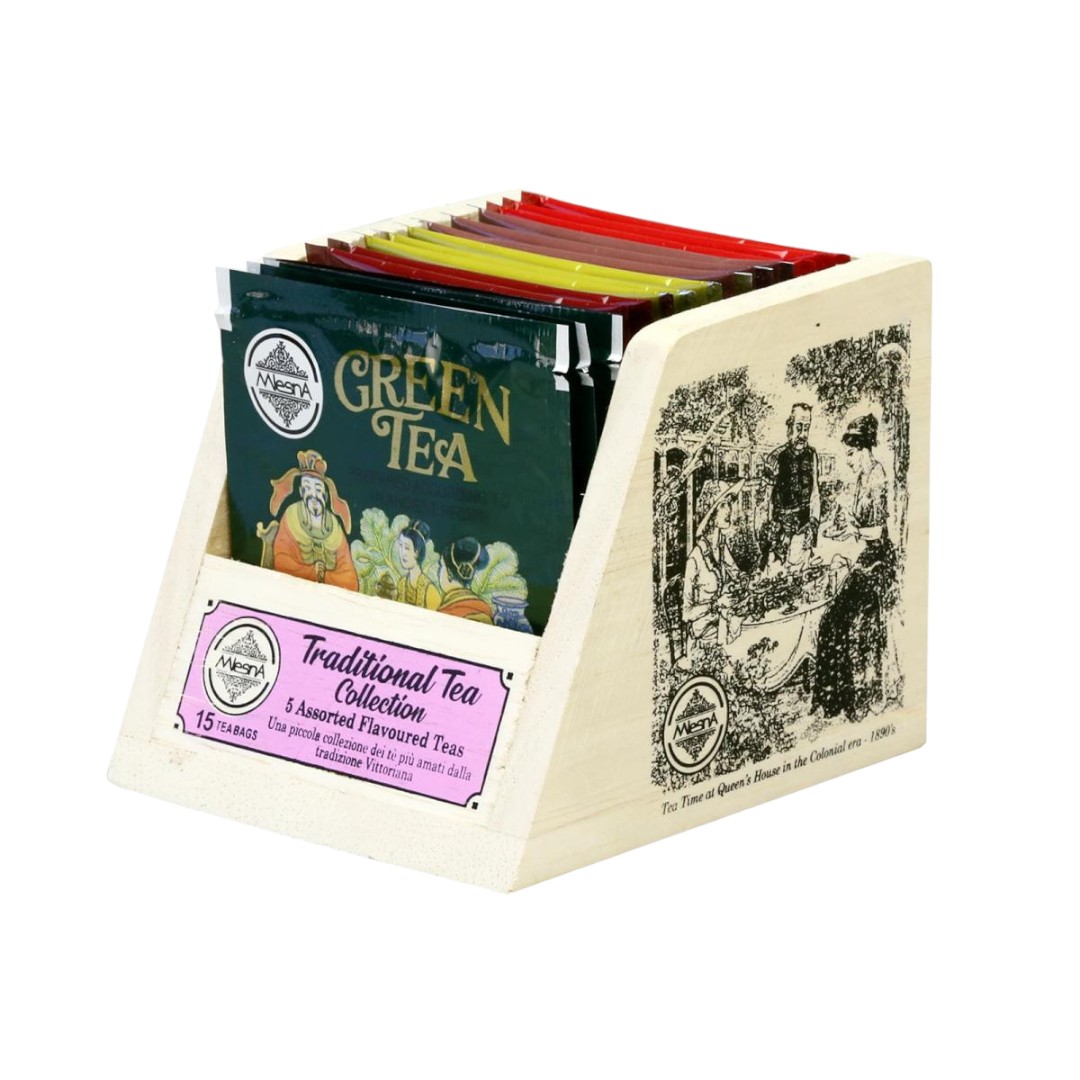 A05 |Portafiltri in legno con 5 gusti di the di Ceylon a coltivazione tradizionale per un totale di 15 filtri